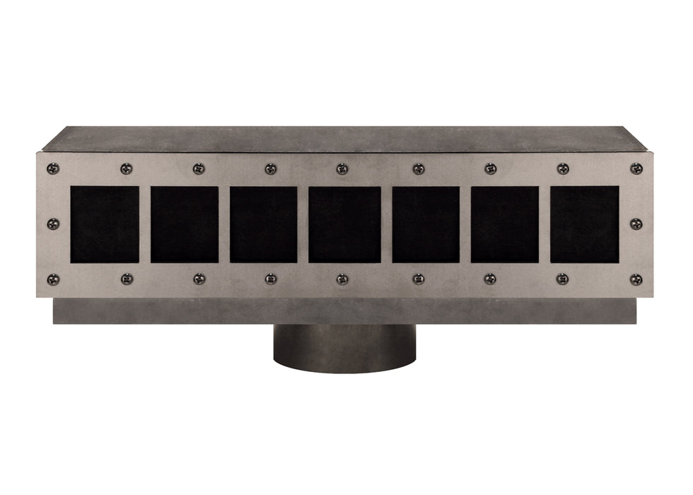 Filtrific S5 metal skimmer mounted in the concrete wall of a concrete fountain or concrete water feature