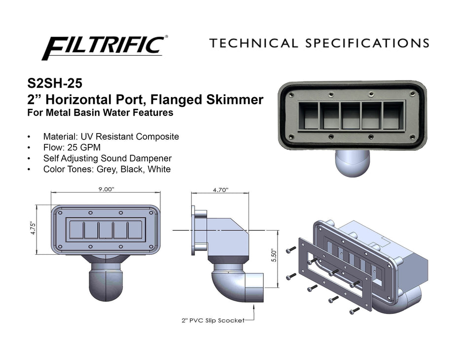 S2SHF-25 Skimmer for at grade metal wall water features