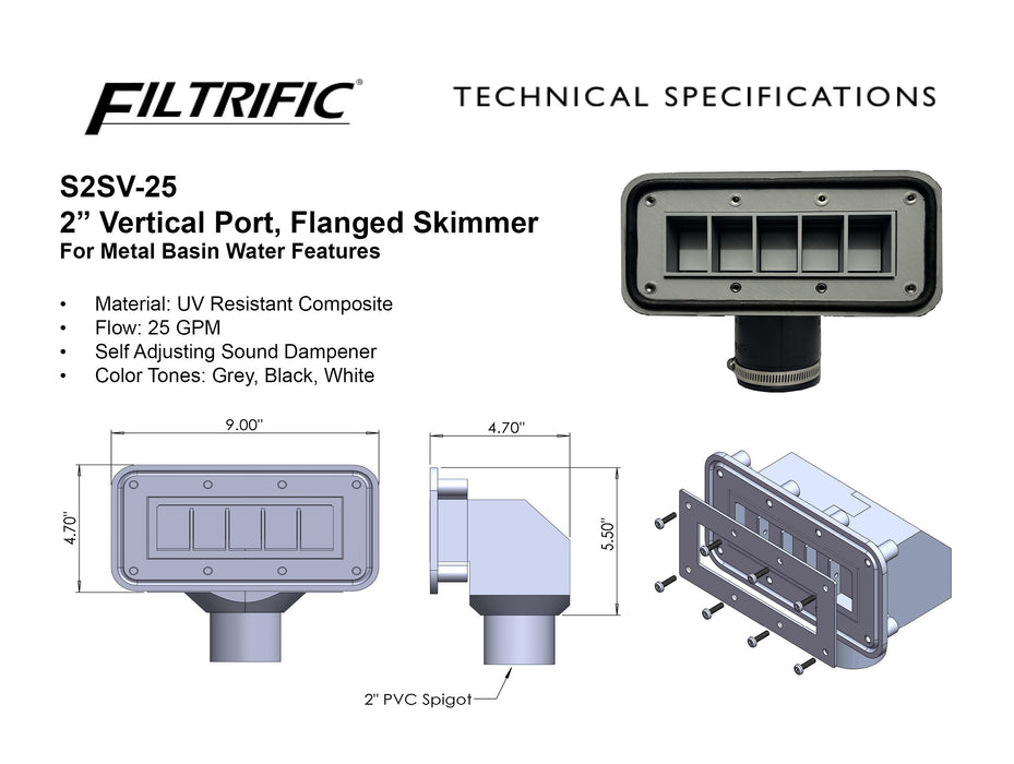 S2SVF-25 Skimmer for raised metal wall water features